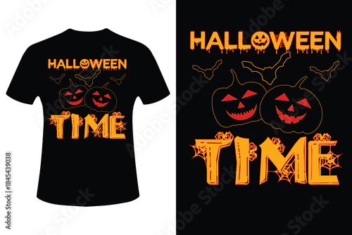 Halloween pumpkin t shirt design with spooky faces and text