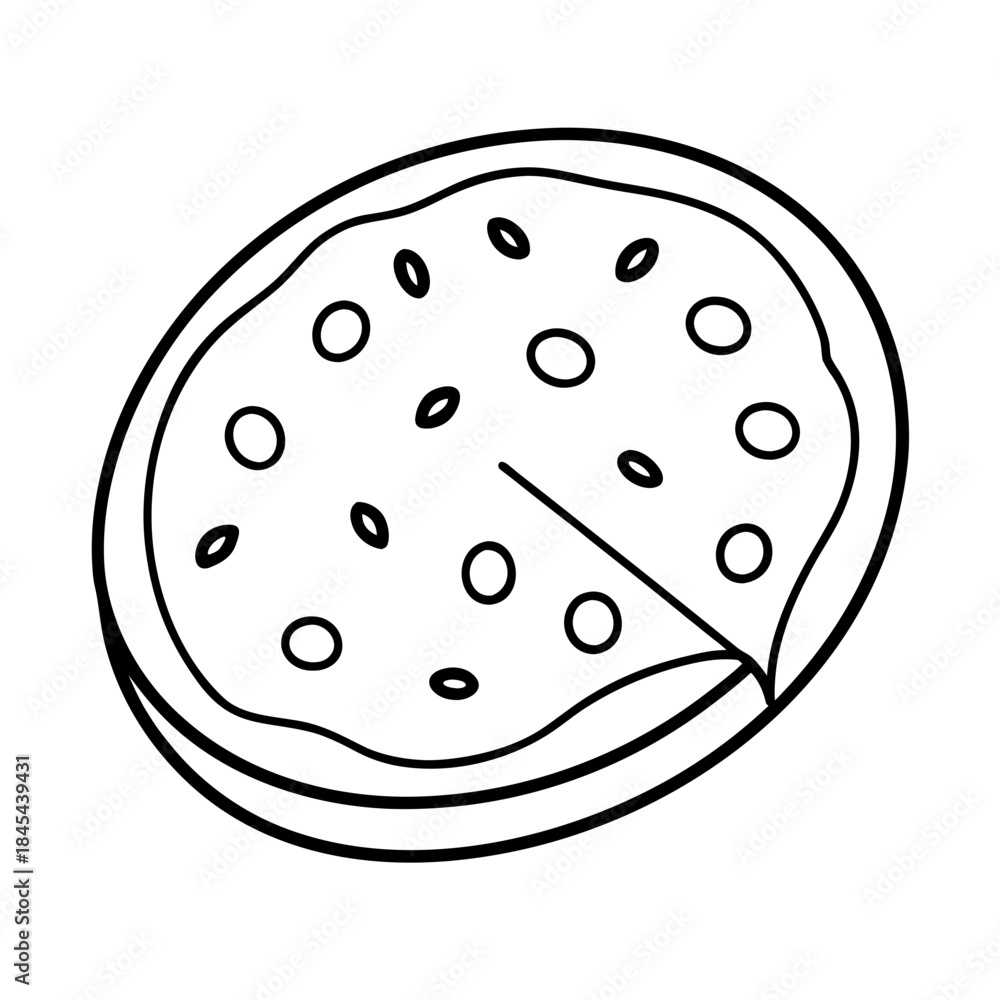 Fototapeta premium vector clip art whole pizza with black outline for web and graphic design