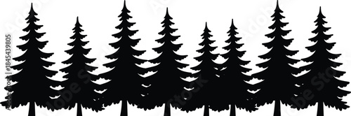 Pine forest tree silhouettes seamless border illustration evergreen woodland nature landscape black vector design for decoration and environmental concepts