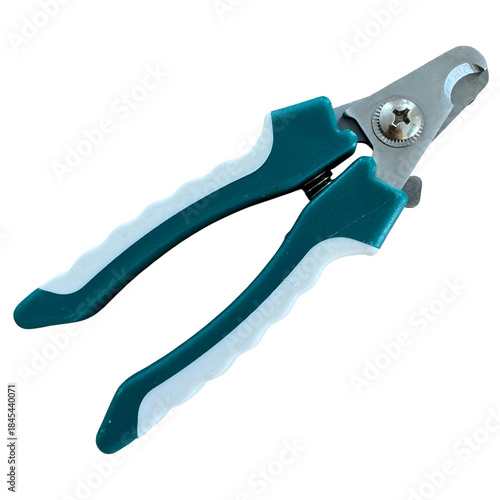 Pet nail clippers for cats isolated on white background. Grooming tool with ergonomic handles for home pet care. Clean cutout suitable for veterinary, animal care, and pet shop concepts. dog