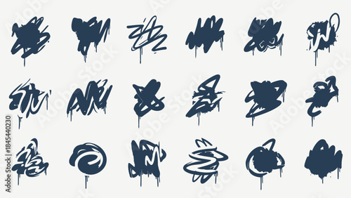 Graffiti Splatters Dark Blue Dripping Grunge Vector Set