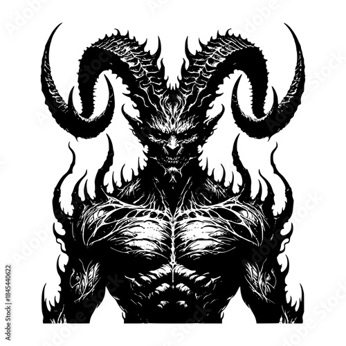 demonic horned creature, dark fantasy character vector image illustration