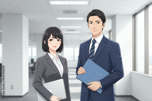 オフィスで働くビジネスマンの男女