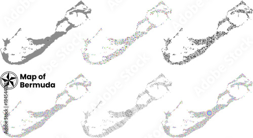 Geometry dot pattern Bermuda country map. Bermuda vector map with geometry dotted pattern art shape in multicolor and style showcasing lands, estate, Islands, Coastline Geography
