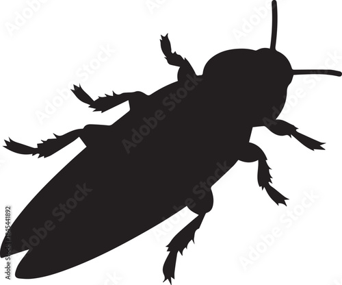 Minimal silhouette style vector cockroach logo design featuring clean black shapes, simple insect form, bold minimalist line art, modern branding icon ideal for pest control services, awareness graphi