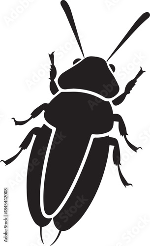Minimal silhouette style vector cockroach logo design featuring clean black shapes, simple insect form, bold minimalist line art, modern branding icon ideal for pest control services, awareness graphi