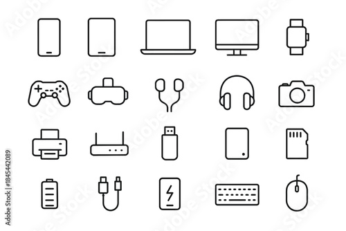 Minimalist icons of modern electronic devices and accessories