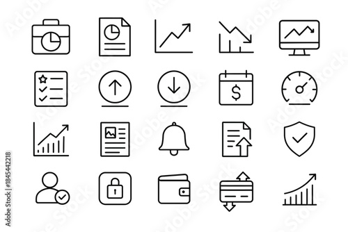 Financial and business icons set for data analysis and security