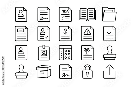Office document icons including nda, identification, and security symbols