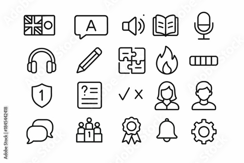 Set of education and communication line icons: tools and symbols collection