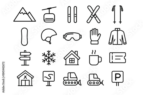 Winter sport essentials: skiing and snowboarding icons collection
