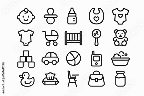 Baby essentials: icons of clothing, toys, accessories, and more for newborns