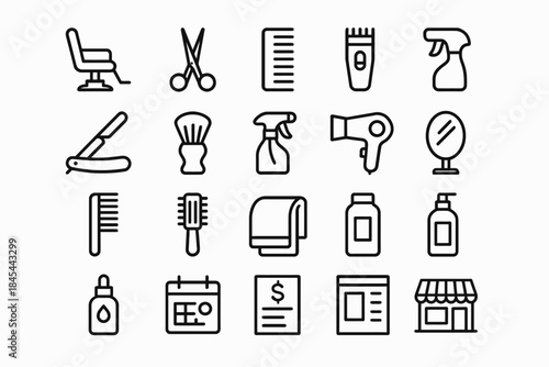 Barber shop icons set: tools and hairdressing equipment collection