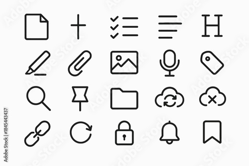 Minimalist icon set featuring office and communication symbols