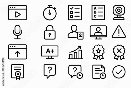 Set of minimalist outline icons for web and mobile applications