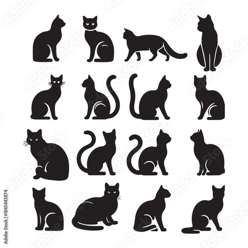 Cat silhouette vector icon set