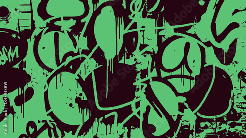 Urban Graffiti Wall Art with Bright Green and Dark Purple Grunge Texture