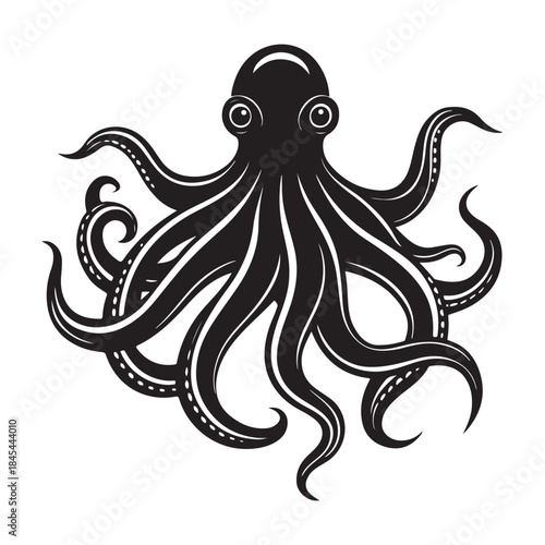 Octopus silhouette with flowing tentacles