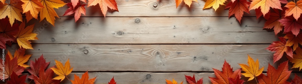 Fototapeta premium Wooden background with a bunch of leaves plant background copy space