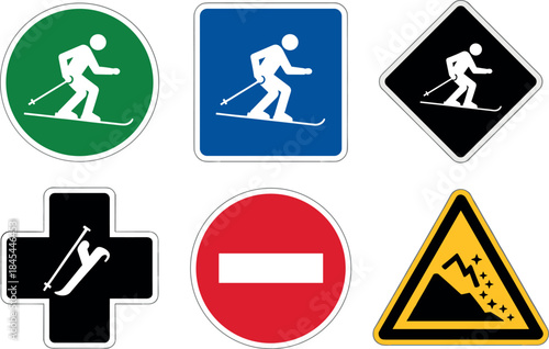 Set of ski resort safety and informational signs