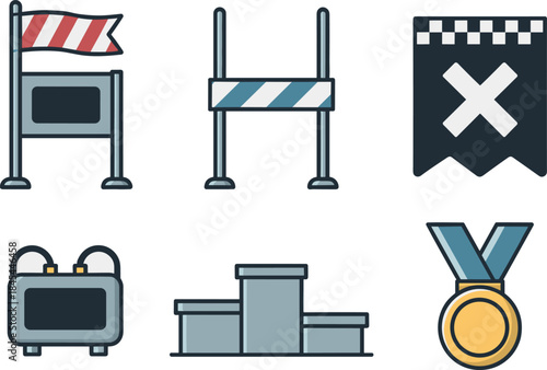 Flat design icons for ski race elements and competition