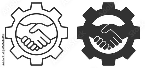 Handshake gear icon, business partnership and cooperation in process management, outline vector illustration on transparent background