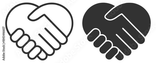 Handshake in heart shape, trust care and partnership relationship concept icon on transparent background