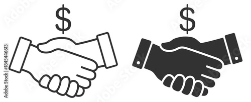 Business handshake with dollar symbol, financial deal and payment agreement concept icon on transparent background