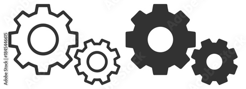 Gear mechanism and settings process, system and engineering concept icon on transparent background