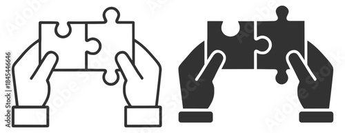 Puzzle solution in hands, problem solving and strategy concept icon on transparent background