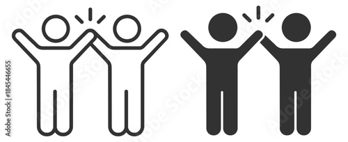 High five celebration and teamwork success, achievement and positive emotion concept icon on transparent background