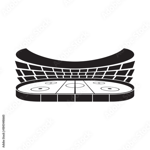 Simple black and white illustration of an empty ice hockey arena