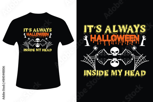 Halloween t shirt design with spooky skulls and spiders