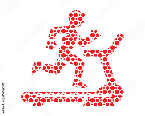 Running man on treadmill fitness exercise dot pattern icon