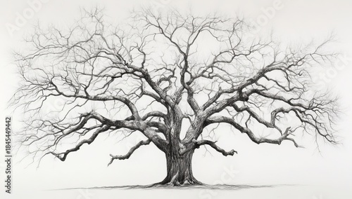 Wallpaper Mural Detailed graphite drawing of a large bare oak tree with intricate branches against a white background Torontodigital.ca