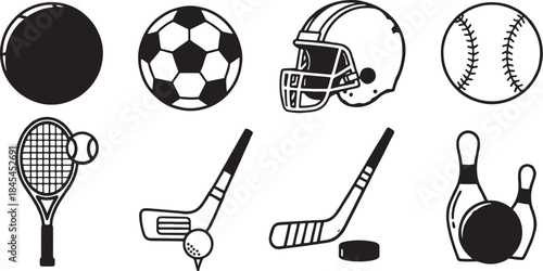 Sports equipment collection with transparent background
