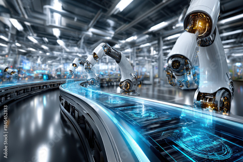 Robotic Arms Working on Assembly Line in Factory