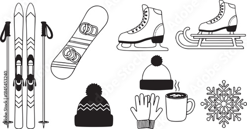 Winter sports equipment and accessories with transparent background