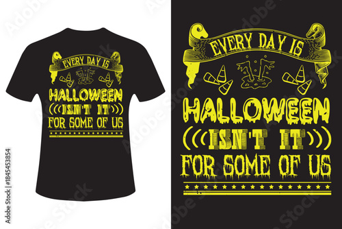 Halloween t shirt design with spooky yellow graphics and text