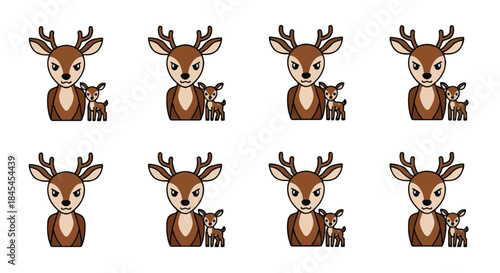 Deer mother and fawn icons set with transparent background