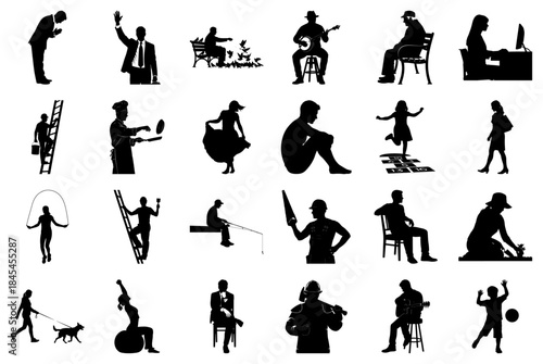 Assortment of Silhouettes Depicting People in Diverse Activities and Occupations