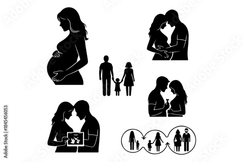 Collection of Silhouettes Depicting Pregnancy and Family Life Moments