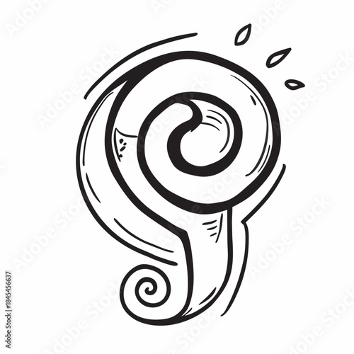 Black spiral symbol with swirling lines and teardrop shapes