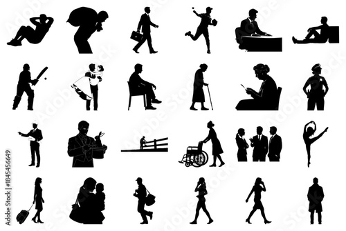 Diverse silhouettes of people in daily life and professions_1