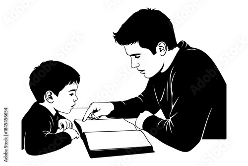 Nurturing adult figure patiently teaching a young child to read from a book, symbolizing the foundational journey of early education, literacy, and supportive guidance