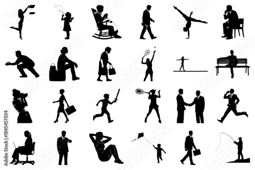 Silhouette collection of people engaged in various activities