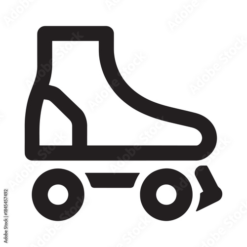 Simple black and white icon depicting a single roller skate