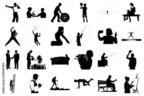 Silhouettes of People in Social, Recreational, and Daily Activities