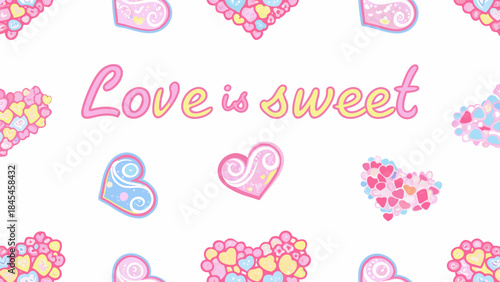 Pastel heart cluster forming an abstract sweet love background