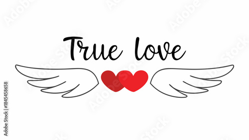 Smooth symmetrical heart wings motif with true love expression